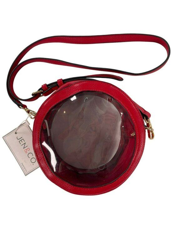 Jen & Co Handbags - Jen & Co. Bag Lilibet Red Vegan Leather Clear Circle Crossbody With Gold NEW